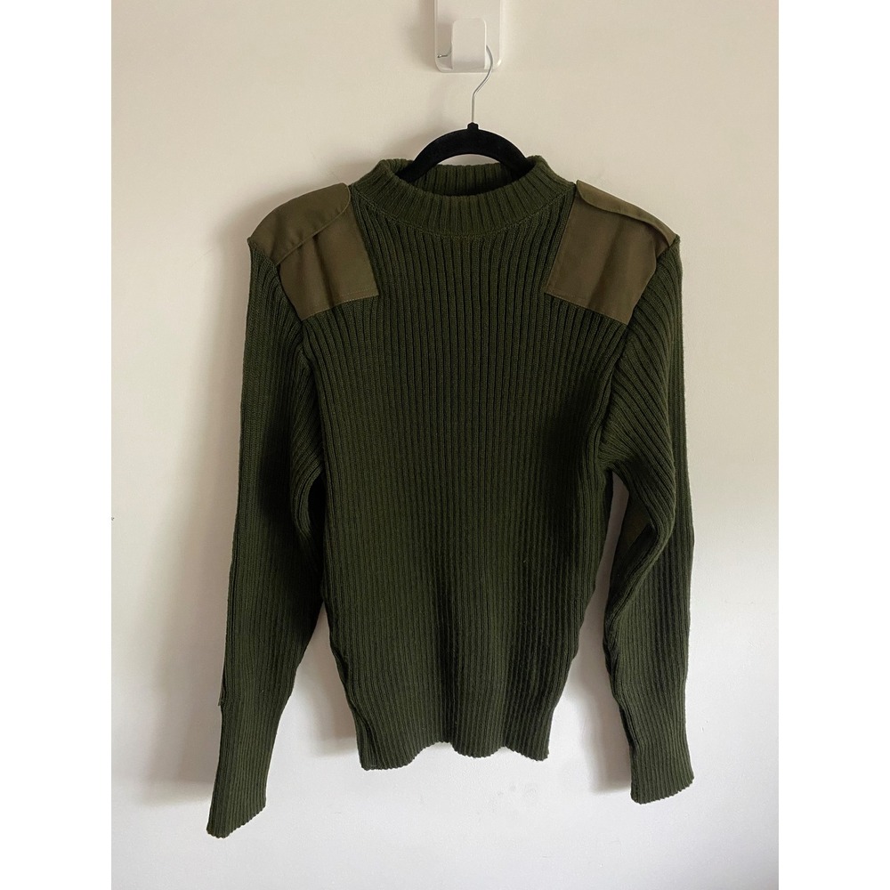Valor Collection Mens Military Service Wool Sweater Olive Green Epaulettes 42